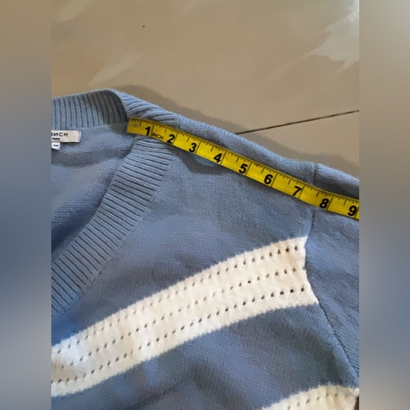 FRNCH Blue & White Open Front Lahlia Cardigan Size M Knitting long sleeves - Picture 13 of 16